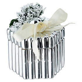 Coffret hexagonal argenté avec nœud et décor floral 5 cm Bagutta