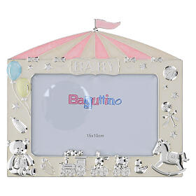 Pink circus tent photo frame with toys, 6x8 in, by Bagutta