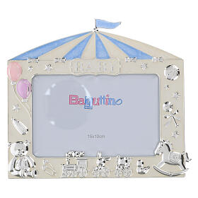 Blue circus tent photo frame with toys by Bagutta, 6x8 in