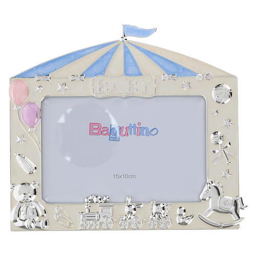 Blue circus tent photo frame with toys by Bagutta, 6x8 in 1