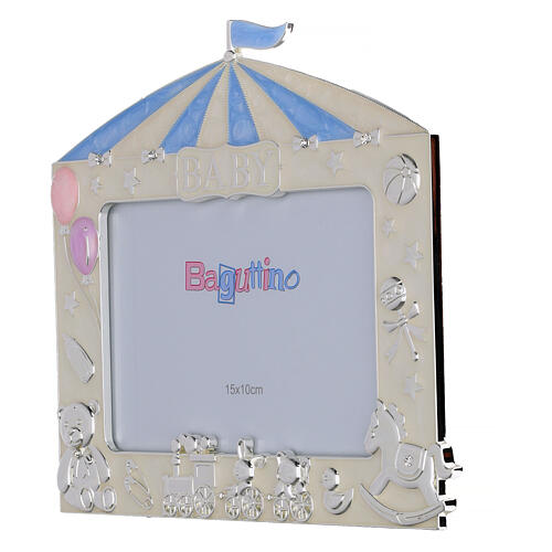 Portafoto carpa de circo azul y juguetes 15x20 cm Bagutta 2