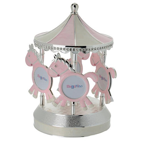 Music box by Bagutta, carousel with pink photo frames, 8 in 1