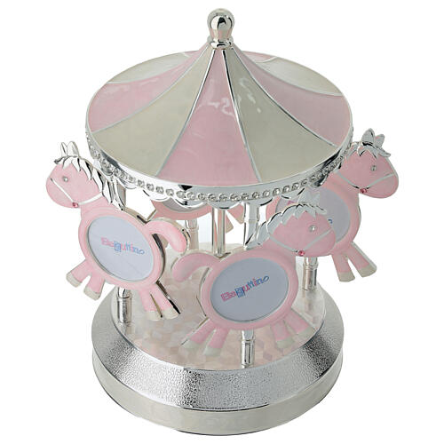Music box by Bagutta, carousel with pink photo frames, 8 in 2