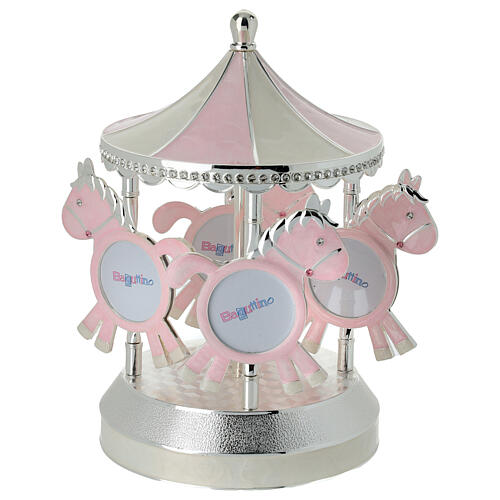 Carillon cavalli con portafoto rosa 20 cm Bagutta 3