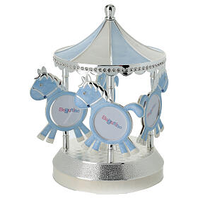 Carillon cavalli con portafoto azzurro 20 cm Bagutta