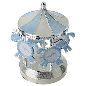 Carillon cavalli con portafoto azzurro 20 cm Bagutta