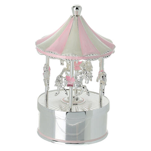 Carillon con musica giostra di cavalli rosa 8x13 cm Bagutta 1