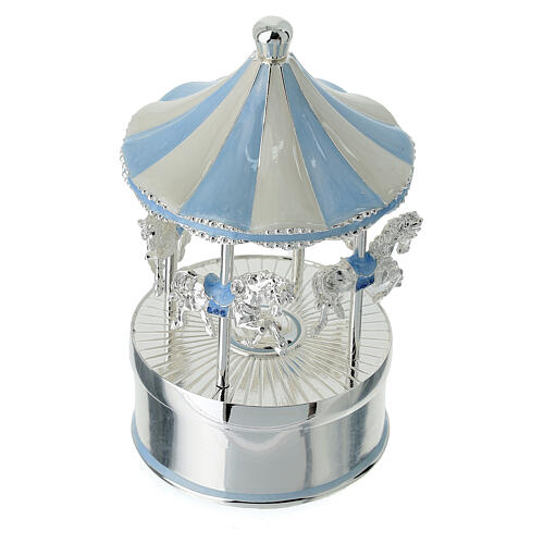 Spieluhr in Blau mit Musik Karussell mit Pferden 8x13 cm Bagutta 2