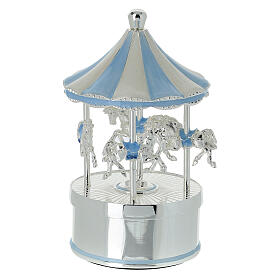 Carillon con musica giostra di cavalli azzurro 8x13 cm Bagutta