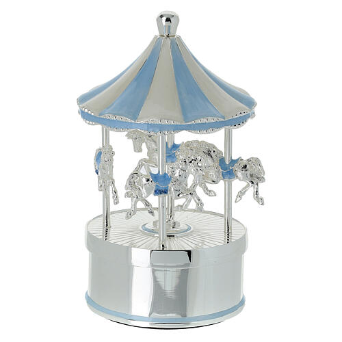 Carillon con musica giostra di cavalli azzurro 8x13 cm Bagutta 1