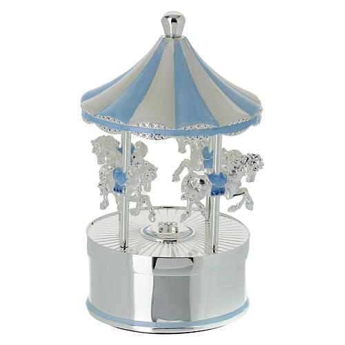 Carillon con musica giostra di cavalli azzurro 8x13 cm Bagutta 3