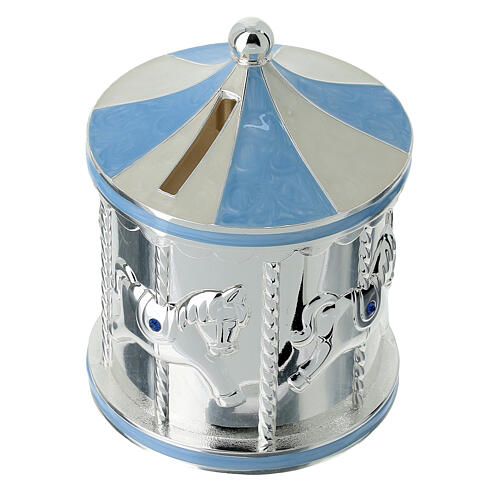 Bomboniera salvadanaio giostra con cavalli azzurro 12 cm Bagutta 2