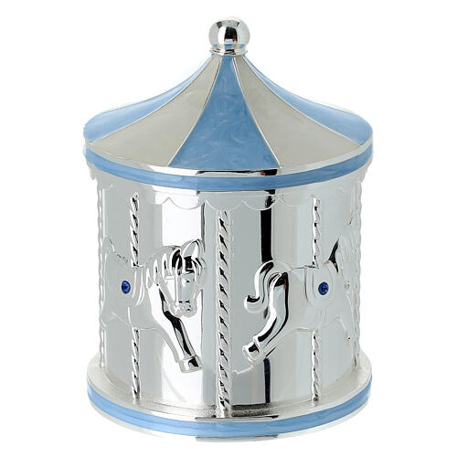 Lembrança cofrinho carrossel com cavalos azuis 12 cm Bagutta 3