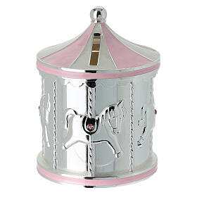 Bomboniera salvadanaio giostra con cavalli rosa 12 cm Bagutta