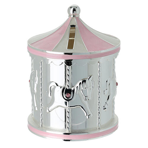 Bomboniera salvadanaio giostra con cavalli rosa 12 cm Bagutta 1