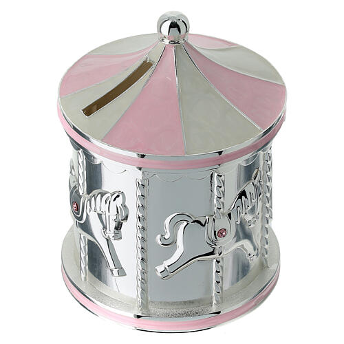 Bomboniera salvadanaio giostra con cavalli rosa 12 cm Bagutta 2
