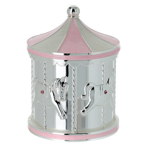 Bomboniera salvadanaio giostra con cavalli rosa 12 cm Bagutta 3