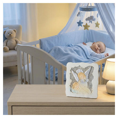 Quadretto in resina Angelo custode 10x10 cm bomboniera 2