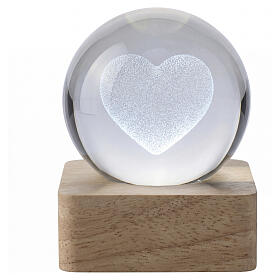 Crystal sphere with LED heart, 2.5 in