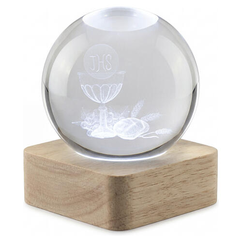 Esfera de cristal Primera Comunión LED pilas 6 cm 3
