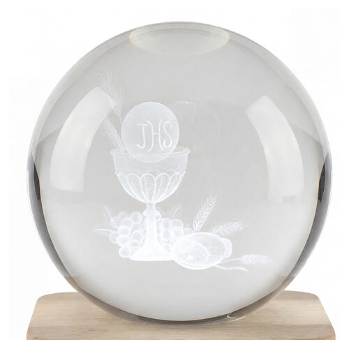 First Communion crystal sphere with square base, 8 cm 3