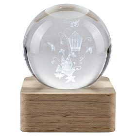 Lembrancinha para Crisma esfera de cristal iluminada por pilhas LED branco frio 6 cm