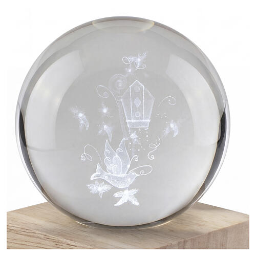 Crystal dove sphere, Confirmation favour, battery-lit LED, 3 in 3