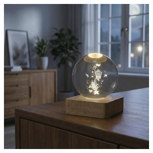 Recuerdo Confirmación esfera cristal paloma iluminada pilas LED 8 cm 3