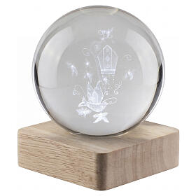 Souvenir de Confirmation sphère en cristal colombe illuminée LED 8 cm