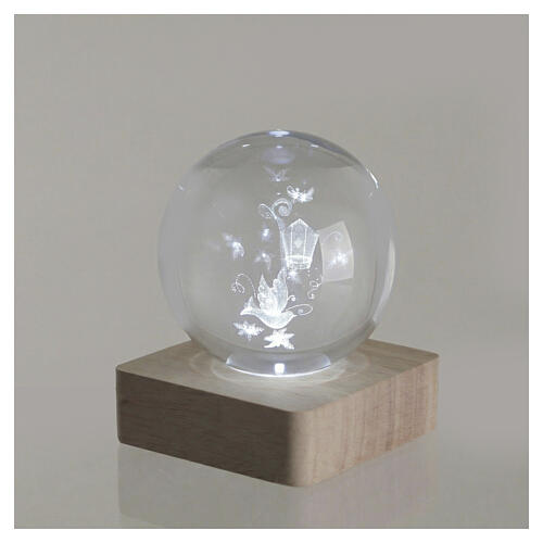 Bomboniera Cresima sfera cristallo colomba illuminata a batteria LED 8 cm 4