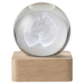 Recuerdo esfera cristal 6 cm Sagrada Familia LED batería base madera 6x6 cm