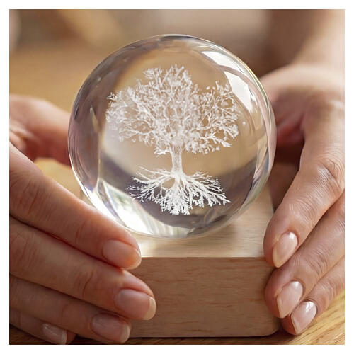 Crystal Globe with Tree of Life, Square Base, 6 cm 3