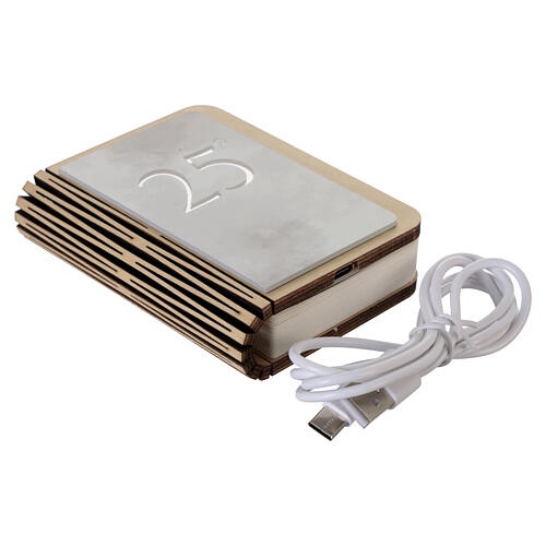 Silver wedding anniversary LED book favour, USB-C rechargeable, 4x3 in 7