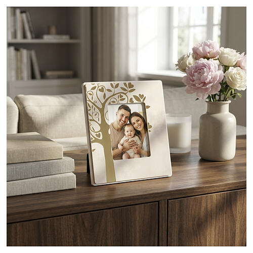 Cadre photo de table Arbre de Vie 16x13,5 cm blanc et or 2