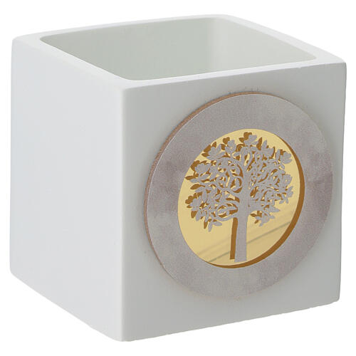 Lembrancinha vasinho cúbico 6x6 cm branco Árvore da Vida 2