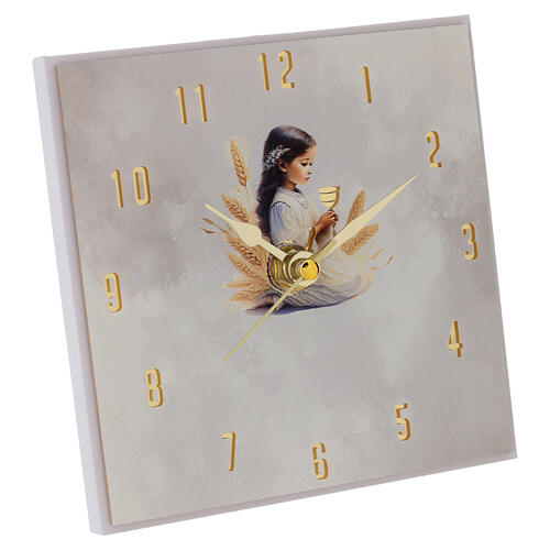 Lembrança de Primeira Comunhão relógio com menina 14x14 cm a pilhas 3