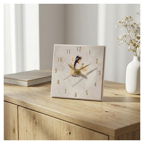 First Communion favor tabletop clock with girl, 14x14 cm battery-operated made in Italy 2