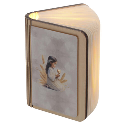 Lembrancinha Primeira Comunhão lâmpada menina livro LED recarregável 10x8 cm 5