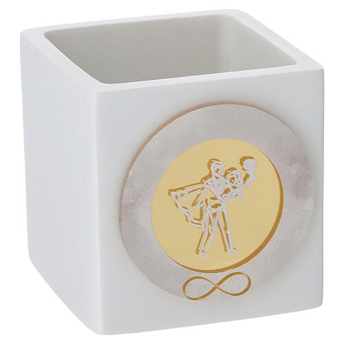 Recuerdo Boda jarrón cúbico 6x6 cm con novios fabricado en Italia 2