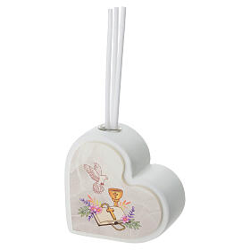 Souvenir diffuseur de parfum cœur Première Communion décor coloré 7x7 cm