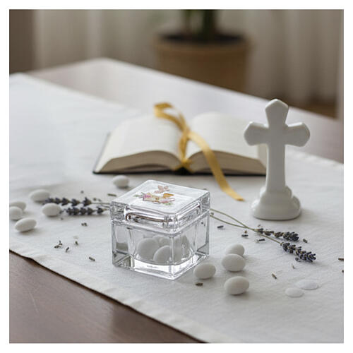 Remerciement Première Communion cube en verre avec couvercle 5x5 cm 2