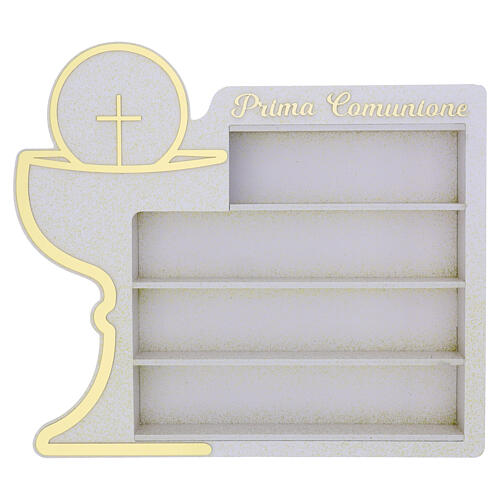 First Communion display cabinet set with 24 favour jars, gold decorations, 20x14x4 in 4