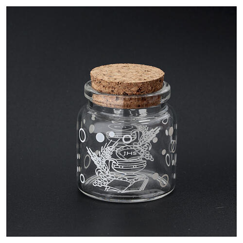 Display cabinet set with 24 First Communion favor glass jars, gold decorations 50x35x10 cm 3