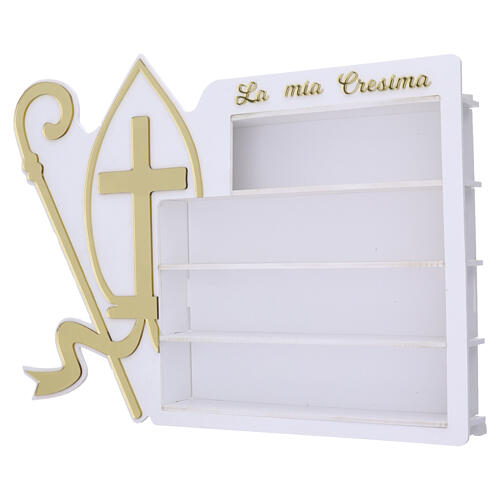 Conjunto móvel expositor e 24 lembrancinhas vasinhos de vidro Crisma detalhes em ouro 50x35x10 cm 4