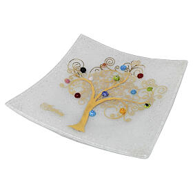 Centro de mesa cuadrado 30x30 cm de vidrio de Murano Árbol De La Vida blanco
