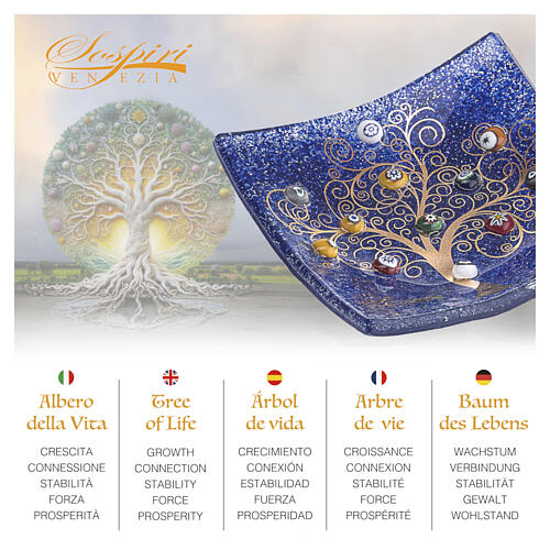 Centre de table artistique en verre de Murano 30x30 cm Arbre de Vie bleu 2