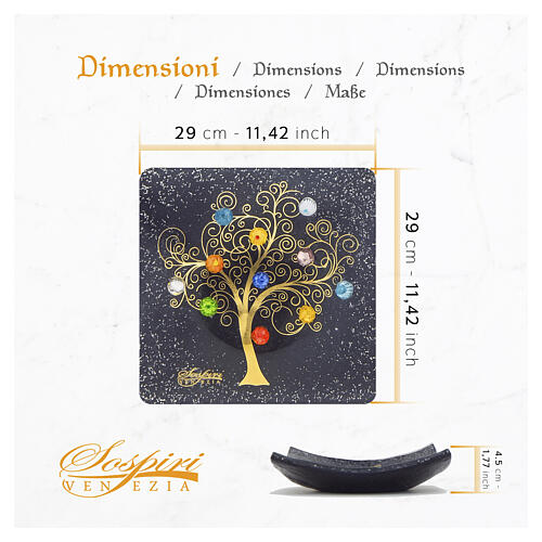Centrotavola vetro Murano 30x30cm nero con decoro Albero della Vita 3