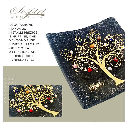 Black Murano Glass Centerpiece Plate with Tree of Life Decoration, 30x30 cm 5