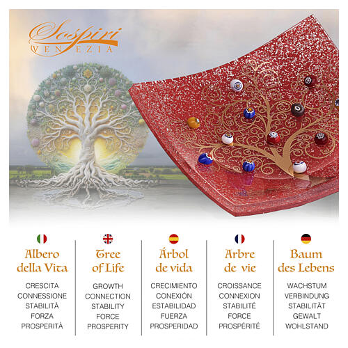 Centro de mesa 30x30 cm Árbol de la Vida de vidrio de Murano rojo trabajado a mano 3
