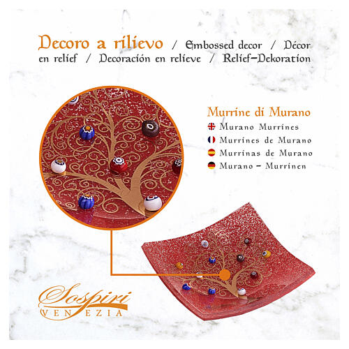 Centro de mesa 30x30 cm Árbol de la Vida de vidrio de Murano rojo trabajado a mano 4